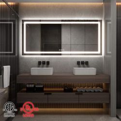 72 in. W x 32 in. H Large Rectangular Frameless LED Light Anti-Fog Wall Bathroom Vanity Mirror Super Bright