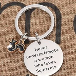 new Keychain.  "Never underestimate a woman who loves Squirrels"