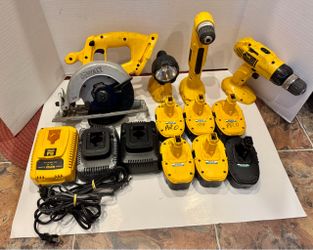 DeWalt 18V Cordless Tool Lot – Tools, 6 Batteries & 3 Chargers