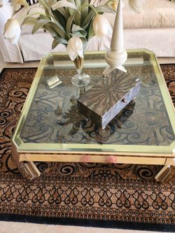Brass And Glass Coffee Table - Square