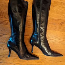 Stuart Weitzman Women's Knee High Black Leather Stilleto Boots
