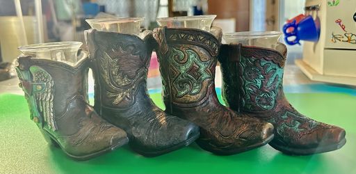 12" Western Cowboy Boot Candle Holder Centerpiece 4 Votive Resin Country Decor