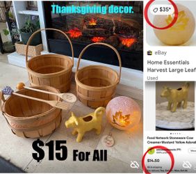 $15 For all Thanksgiving/Fall decor great for a party baskets,lights batteries included,creamer cow