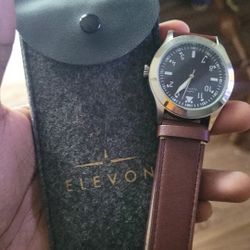 Elevon Hanson Black 42mm Quartz Brown Leather Men's Watch ELE117-1