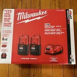 Milwaukee M12 RedLithium CP2.0 Starter Kit (Charger + 2 Batteries) 