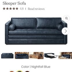 Dark Blue Real Leather Sofa Bed，$1350