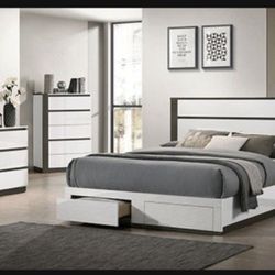 Brand New Elegant Modern Queen Size Storage Bed Set 