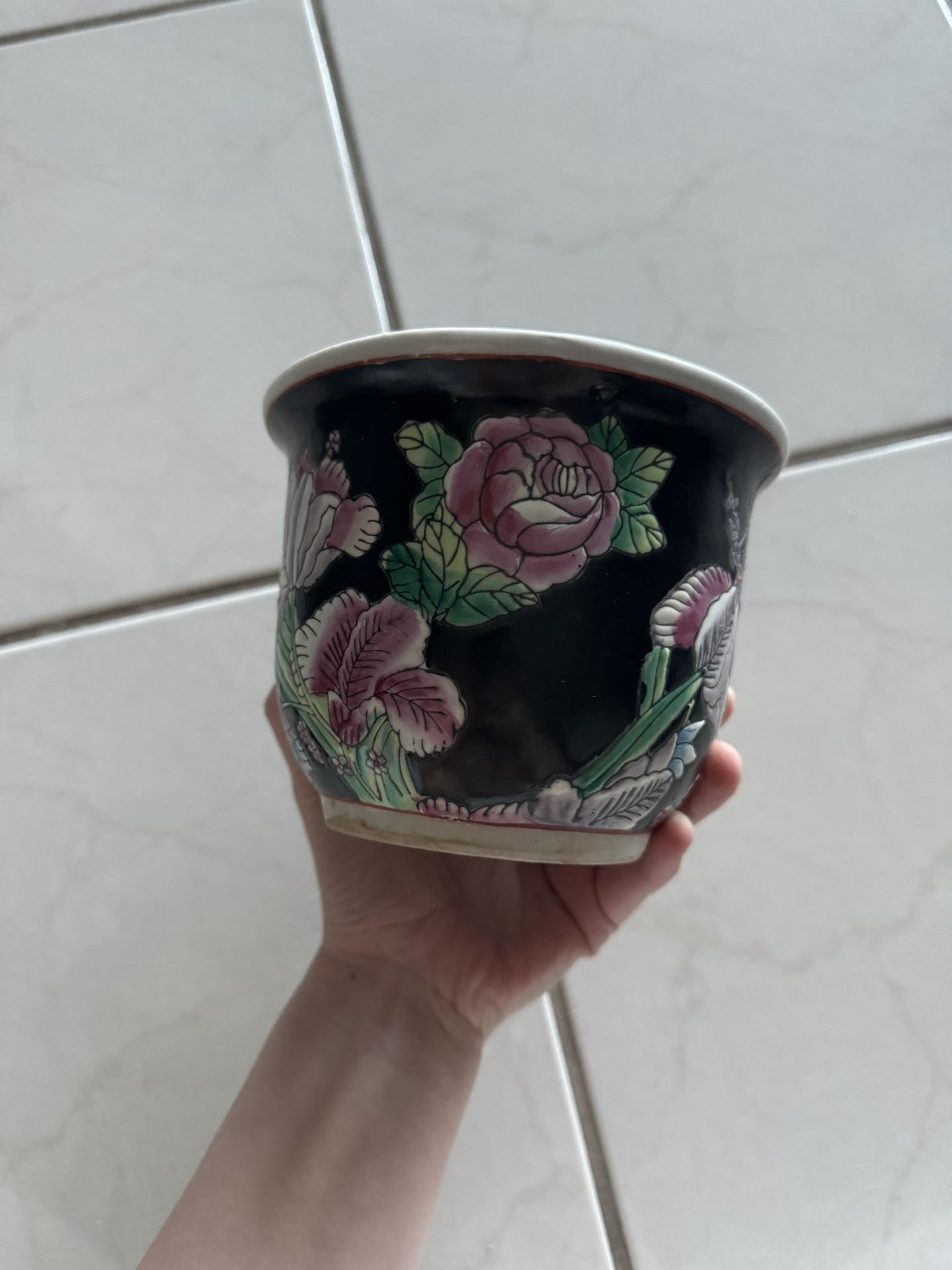 Chinoiserie Floral Pattern Planter 