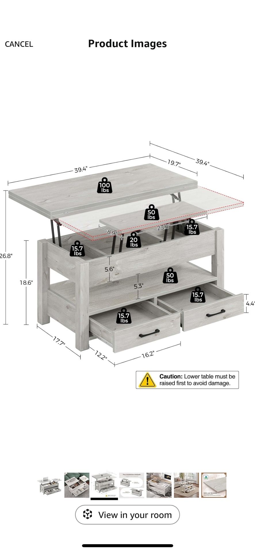 Lift Out Coffee table