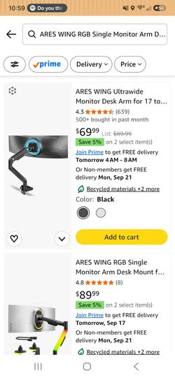 ARES WING heavy-duty counterbalance monitor arm with RGB lighting. This black desk mount is model GDT1005LGR and is designed for single monitor setups