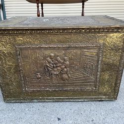 Antique Brass & Wood Trunk 