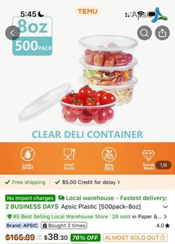 Clear Deli Containers with Lids 8oz 500-Pack
