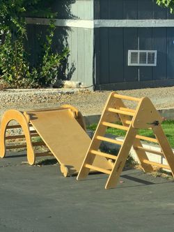free kids wooden climbing and slide set