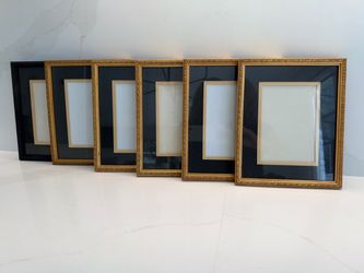 $55 Gold / Black Wood Picture Frames 8x10 double matte to 5x7, set of 6