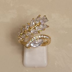 Gold and CZ Adjustable Wrap Around Ring 
