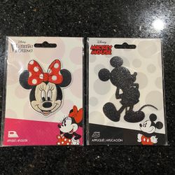 2 Disney Iron-on Appliqué Patches Minnie Mouse 3x3”& Mickey Mouse 3x3.5”