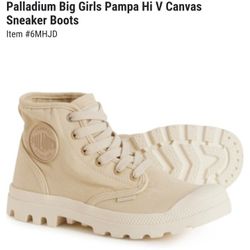 PALLADIUM PAMPA HI V Big Girls Canvas Sneaker Boots VARSITY SAHARA Size 6 M Usa 