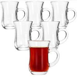 Set of 6 glass tea mugs with handles