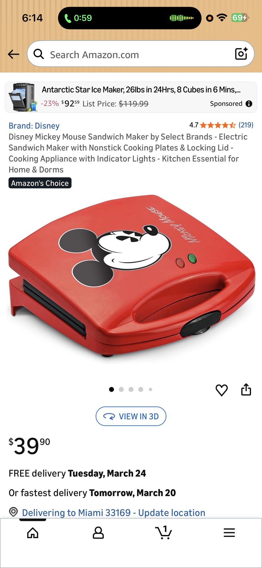 Disney Mickey Mouse Sandwich Maker by Select Brands - Electric Sandwich Maker with Nonstick Cooking Plates & Locking Lid - Cooking Appliance with Indi