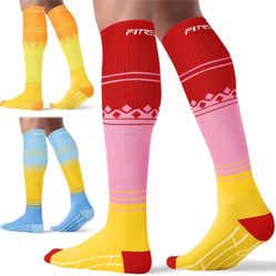 NWOT 3 pairs Colorful Knee-High Compression Socks for Men & Women - S/M