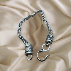 New Thai Silver Alloy Bracelet Men/Women Dragon Bone Braided 8”Hook Closure