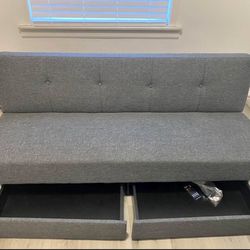 (DELIVERY AVAILABLE) Gray Futon With Drawers