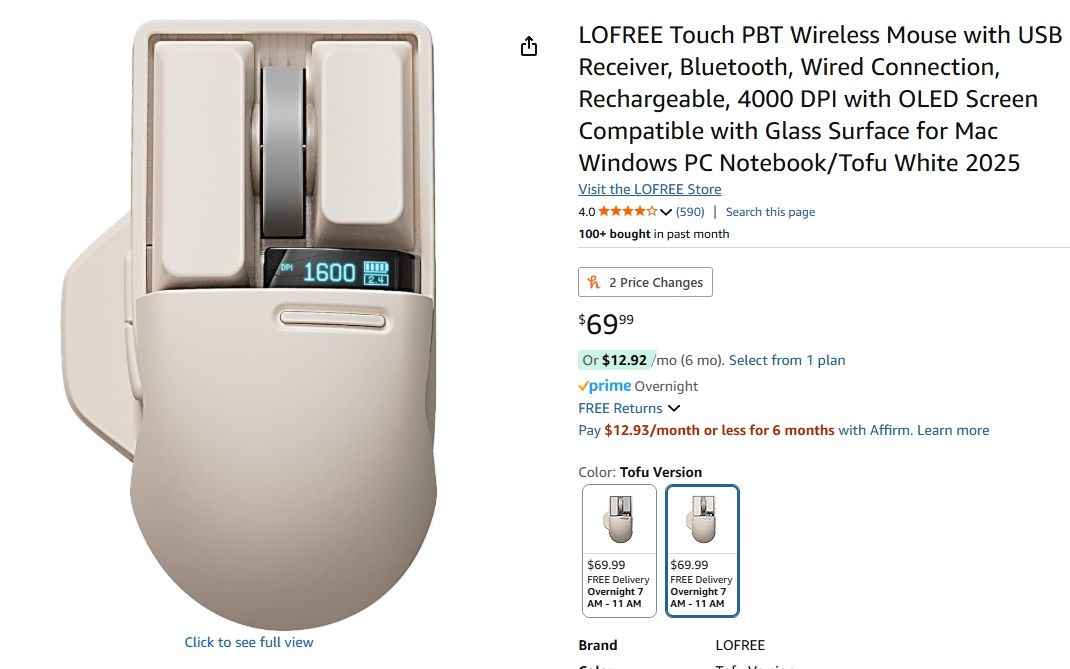 LOFREE Touch PBT Wireless Mouse With OLED Screen In Tofu White For Mac / Windows