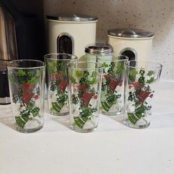 5 Vintage Christmas Glasses