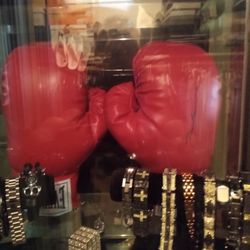 Muhammad Ali Sign Gloves And Display Case With Certificate Of Authenticity