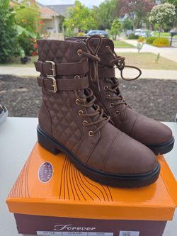 Brown Quilted Mid-Calf Combat Boots (woman's size 9)