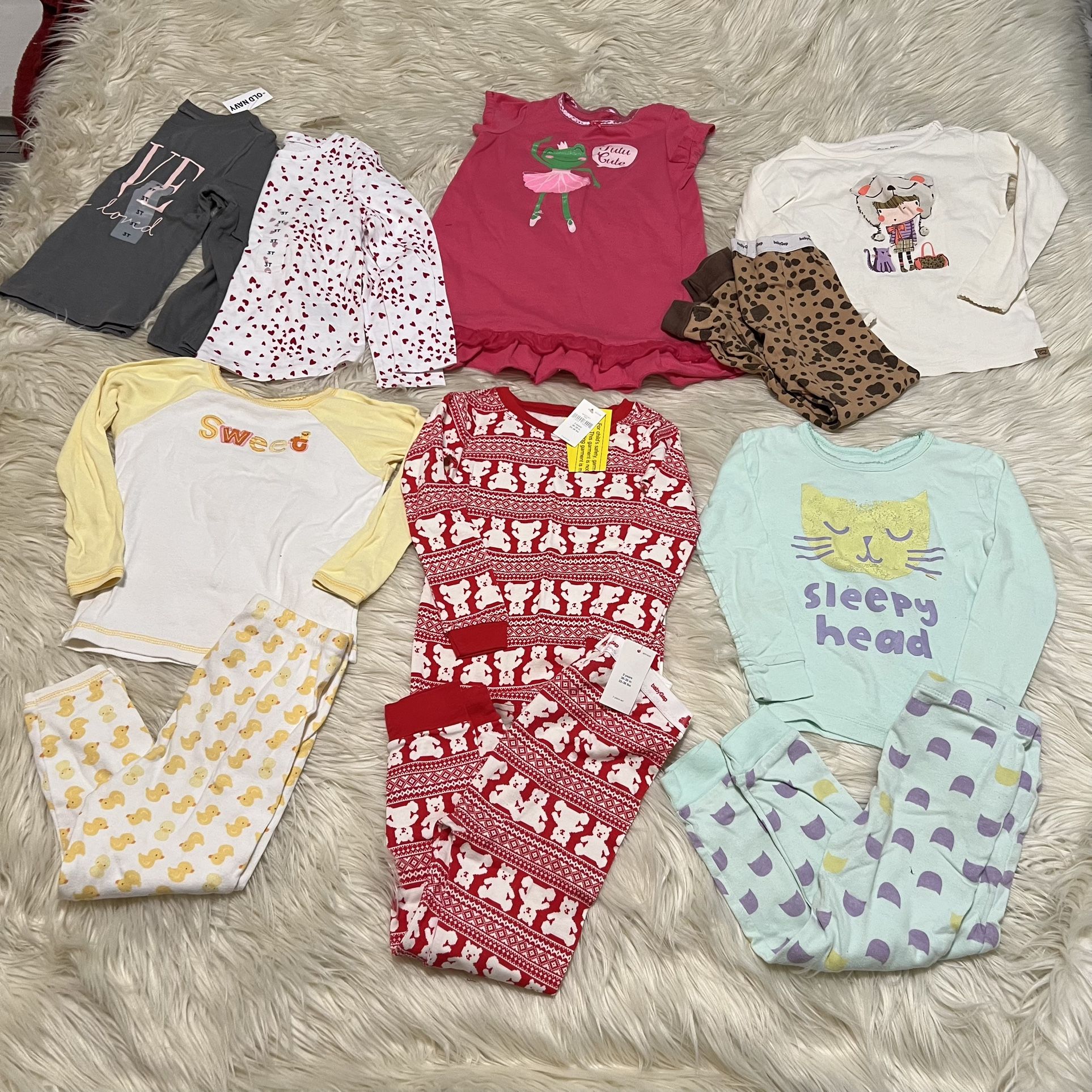 Girls 3T Clothes Clothing Lot Of 11 - 5 Pajamas  Sets 2 Shirts Some NWT