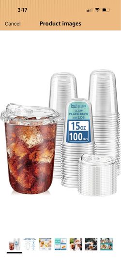 Homestockplus 15 oz Clear Plastic Cups with Lids (100 Pack) - Strawless Sip Lids, Leak-Proof & BPA-Free Iced Coffee Cups - Disposable Cold Drink Cups 