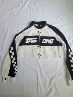 Crop Button-Up Jacket in Black & White