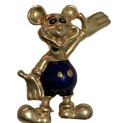 PB Fashion Jewelry Vintage Mouse  Brooch With Blue Enamel Belly Gold Tone 1.75”