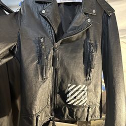 Off-white Leather Biker Jacket Size Small VNDS MSRP $2000