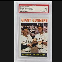 1964 Topps #306 Giant Gunners Card, Mays/Cepeda - Fraded PSA 5 EX