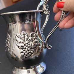 Antique Silver Plated Mug "Love" with two handels.
