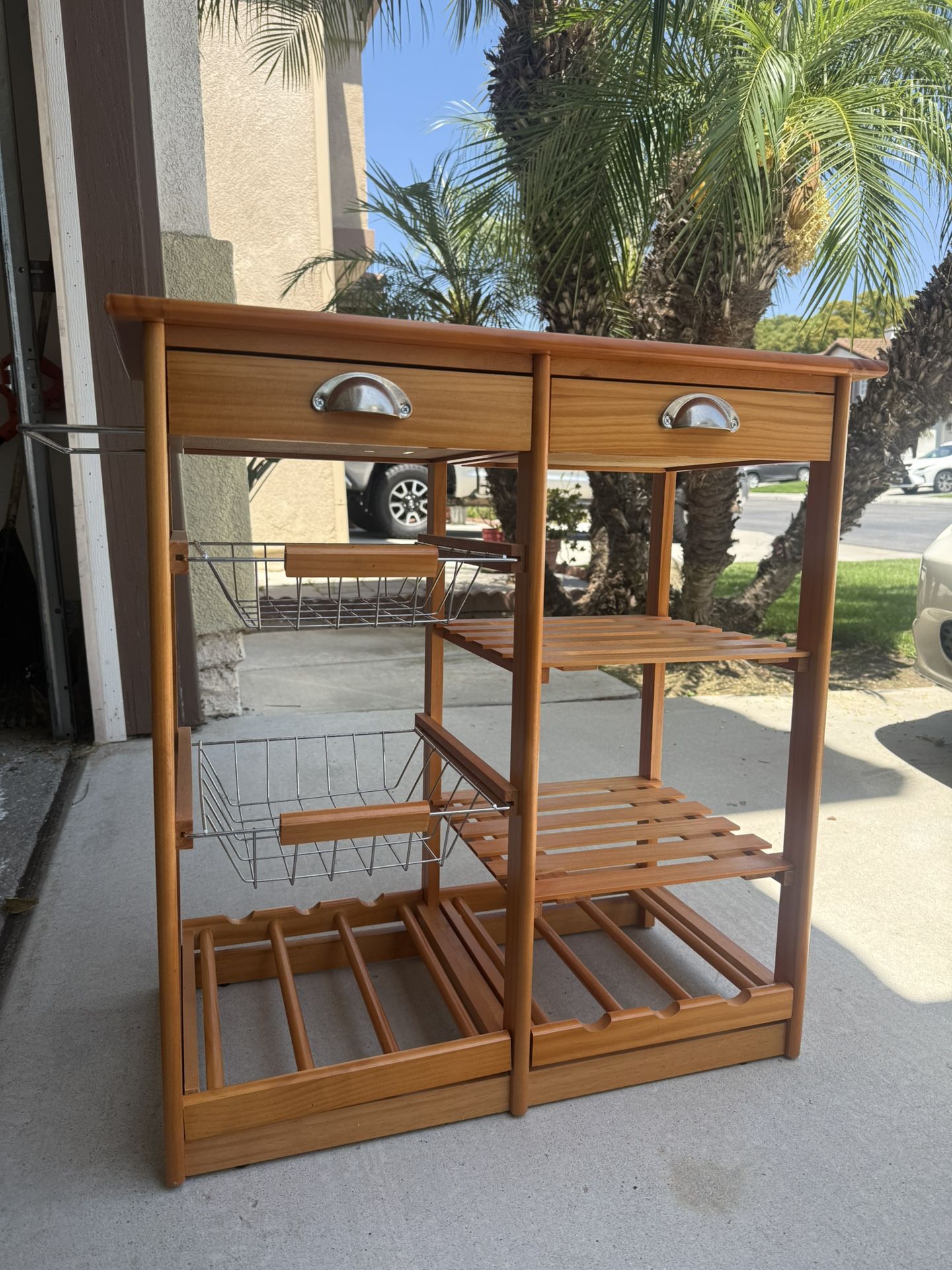 Kitchen Cart Island Wooden w/ Drawers and Baskets