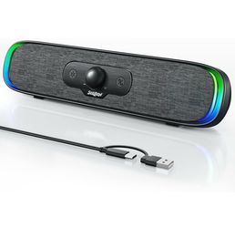 SOULION R200 Bluetooth Computer Speakers, Compact PC Speakers, USB C/USB Plug & Play Desktop Speaker with Colorful LED Lights, Clear Sound PC Soundbar
