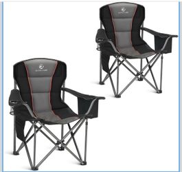 ALPHA CAMP Heavy Duty Camping Chair 500LBS Capacity, Oversized Folding Chair for Heavy People, Padded Portable Outdoor Chair with Cooler Bag & Cup Hol