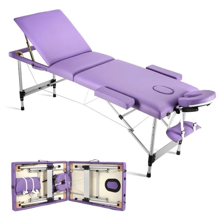 3-Section Massage Table 73''Long 84'' Height Adjustable Folding with Aluminum Legs Carrying Bag for Salon Lash Treatments, Maximum Weight