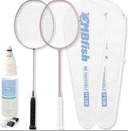 MBFISH Badminton Racket Set with 2 Carbon Fiber Racquets - NEW