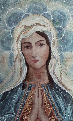 Beautiful canvas picture of the Virgin Mary with rhinestones