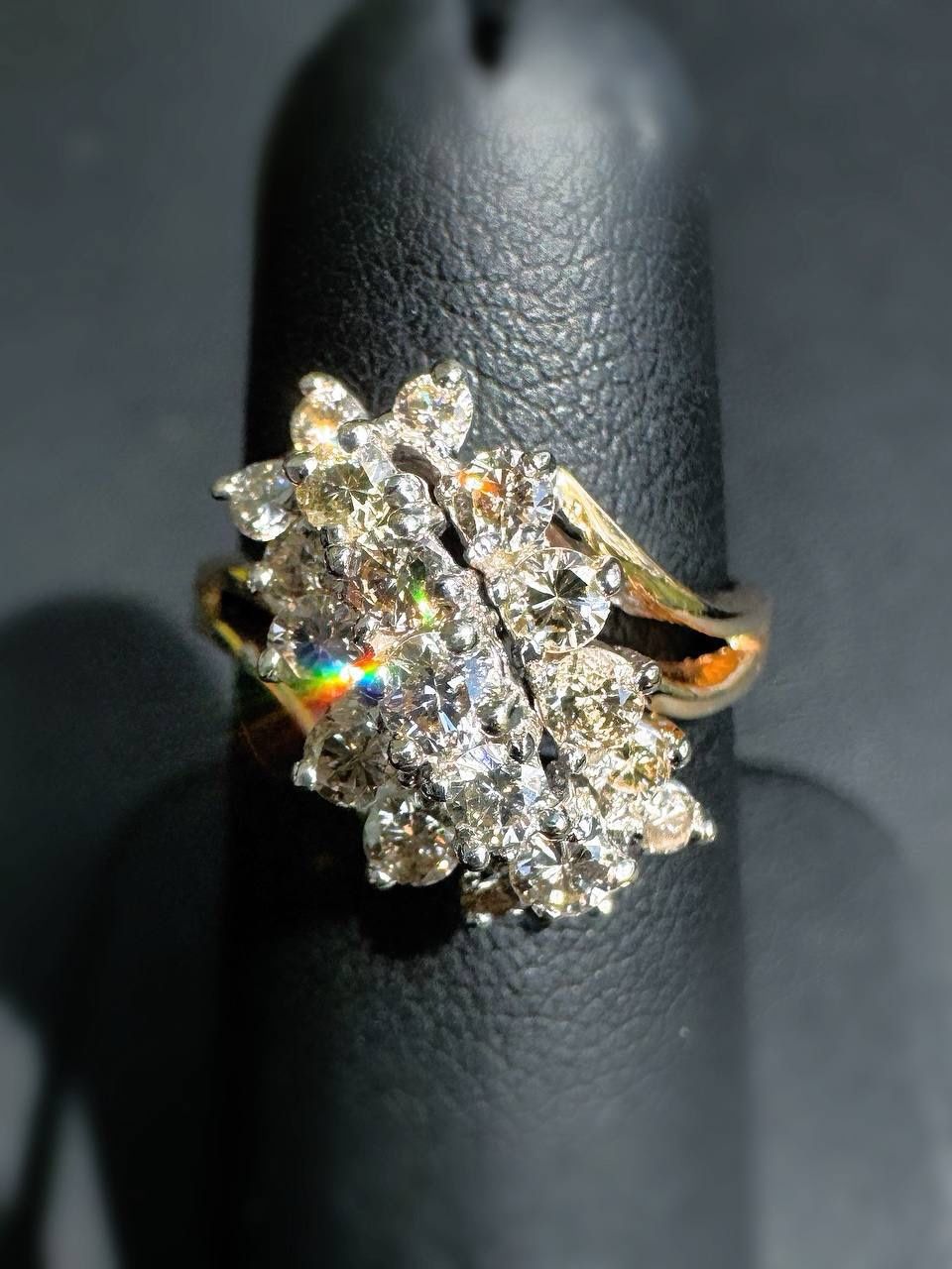 14k solid yellow gold 1.5CTW Natural Diamond Waterfall fashion ring sz 5.75