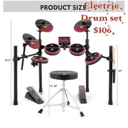 😀 Electronic Drum Set, Electric Drum Sets for Beginners with 8" Mesh Drum Pads, 10" Cymbals, Kick Pedal, Drum Stool, Drum Sticks, USB MIDI Connectivi