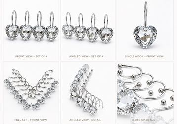 Luxury Crystal Heart Shower Curtain Hooks – Set of 12 | Silver Glam Bathroom Decor