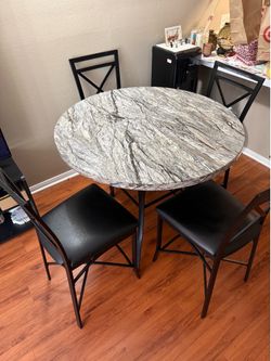 Marble Look Dining Set with 4 Chairs