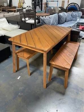 Assembled New 3 Pieces Patio Dining Set Outdoor Acacia Wood Table and 2 Benches Outdoor Dining Set