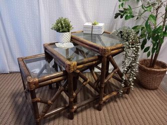 Gorgeous Rare Vintage Bamboo 3 Piece Nesting Set For SALE 