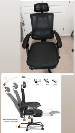 Ergonomic Office Chair with Footrest, High Back Mesh Computer Chair with Floating Lumbar Support and 2D Headrest, 135 Degree Reclining Desk Chair, Bla